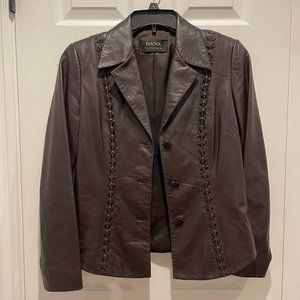 Dana Buchman Brown SOFT Genuine Leather Button Front Braided Detail Jacket